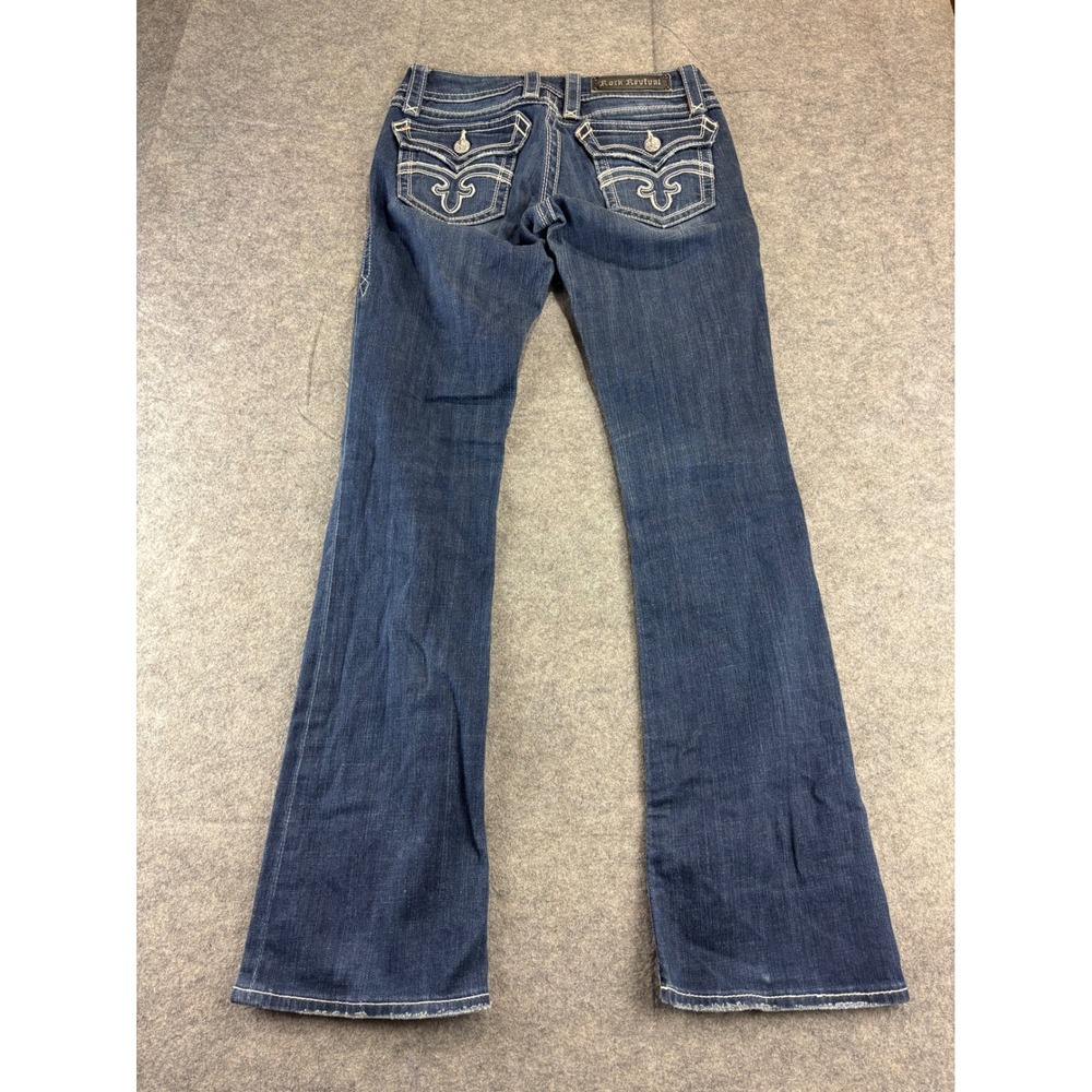 Rock Revival Deborah Bootcut Jeans Dark Wash Embroidered Flap Pocket Size 28
